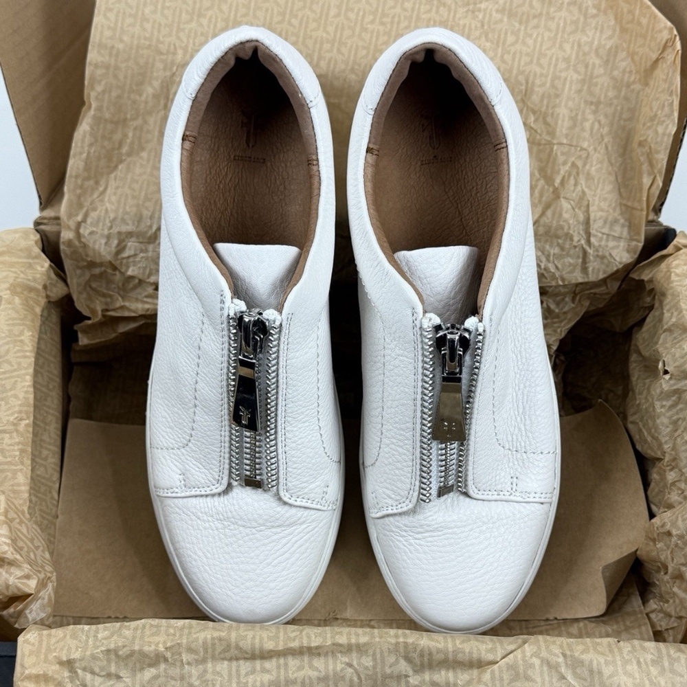 Frye Tumbled Leather Lena Low Zip Sneakers White